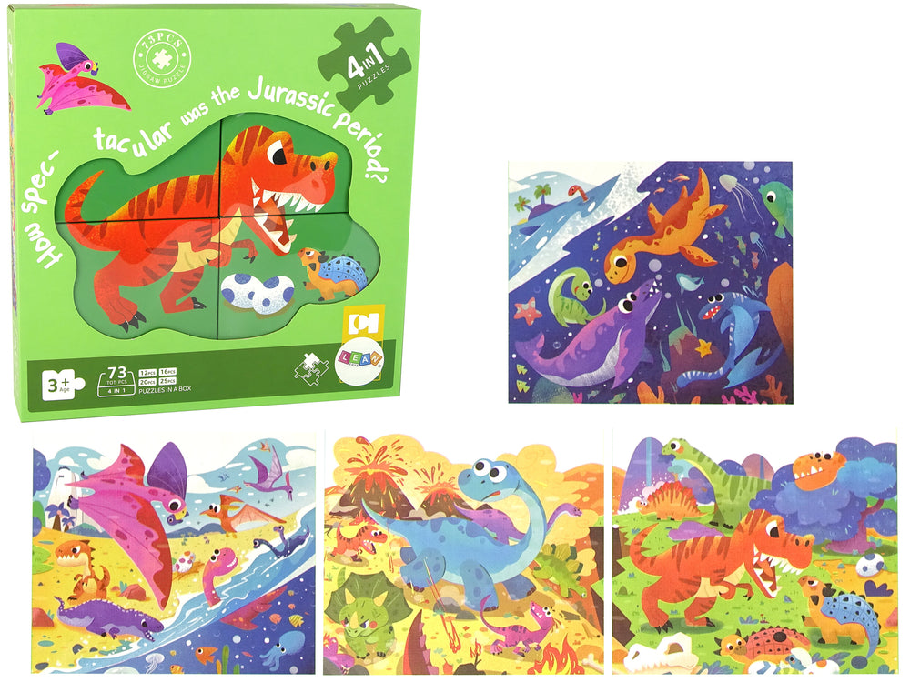 4 in 1 Dinosaurier Dino Tierpuzzle Tiere Kinderpuzzle 73 Teile