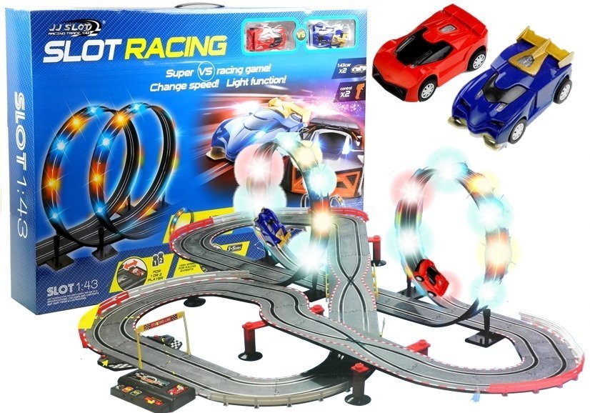 Rennstrecke Autos Rennautos Loopings Lichter LED Sportwagen Spielzeug