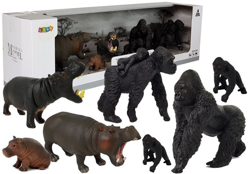 Figurenset Safari-Tiere Nilpferden Gorillas Tierfiguren Set Nilpferd