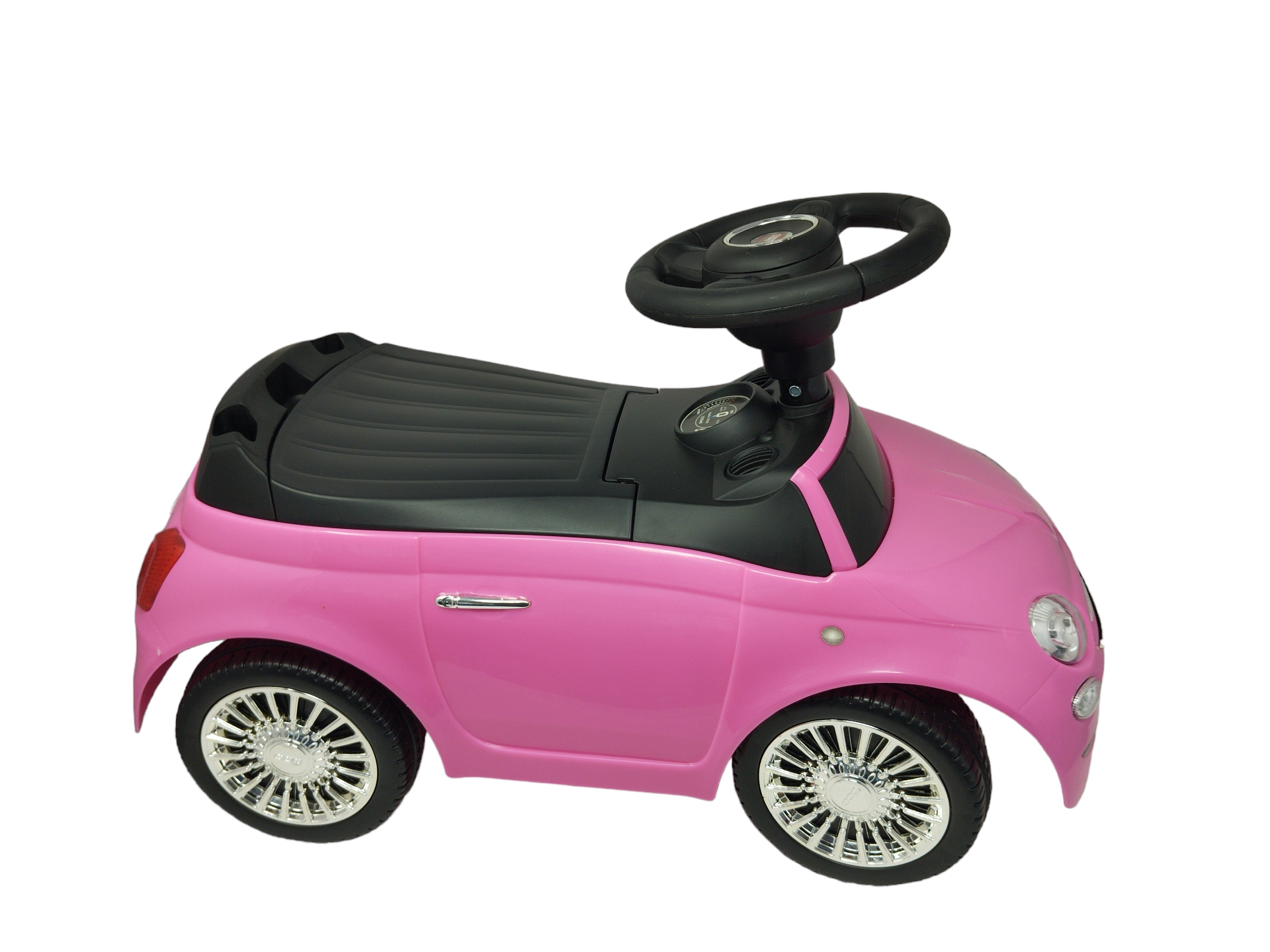 (B) JAMARA 460436 Rutscher FIAT 500 – Kinderfahrzeug, Offiziell lizenziert, Kofferraum unter der Sitzfläche, Schub-und Haltegriff, Verschiedene Sounds, Hupe, originalgetreue Optik, pink
