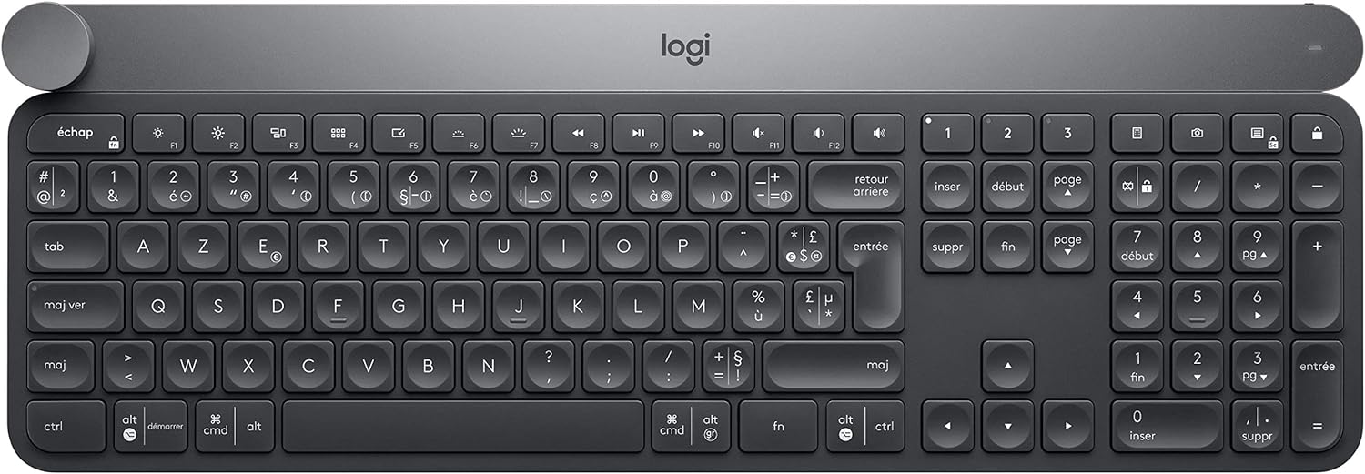(B) Logitech Craft Kabellose Tastatur, Bluetooth & 2.4 GHz Wireless Verbindung, Programmierbarer Drehregler, Automatische Tastenbeleuchtung, Multi-Device, PC/Mac/Laptop,FR AZERTY