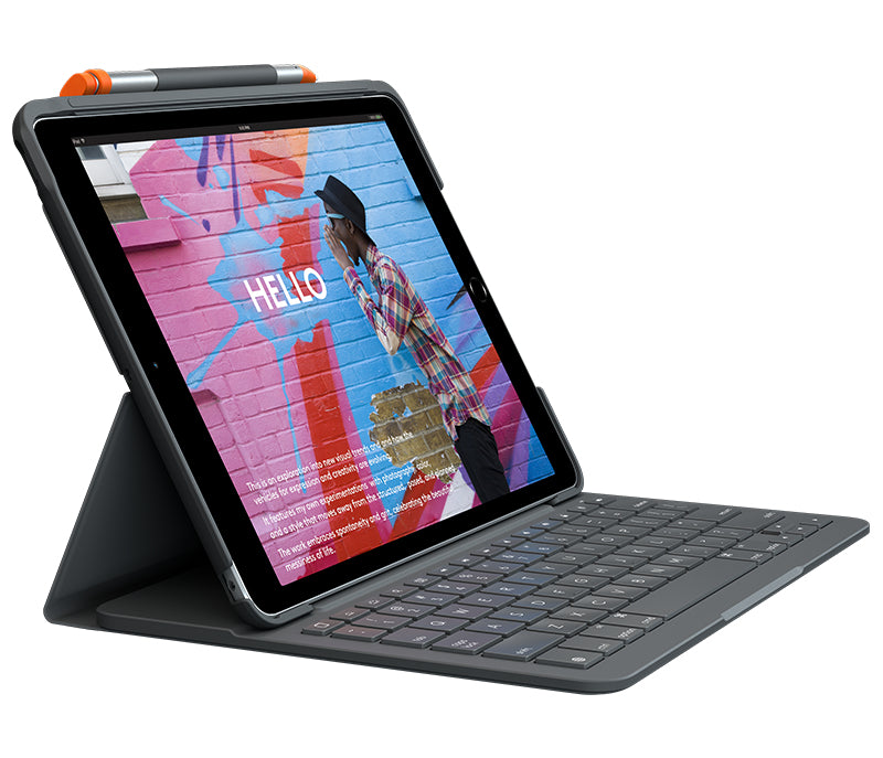 (B) Logitech Slim Folio für iPad (7., 8. und 9. Generation) Tastatur-Case SWE QWERTY