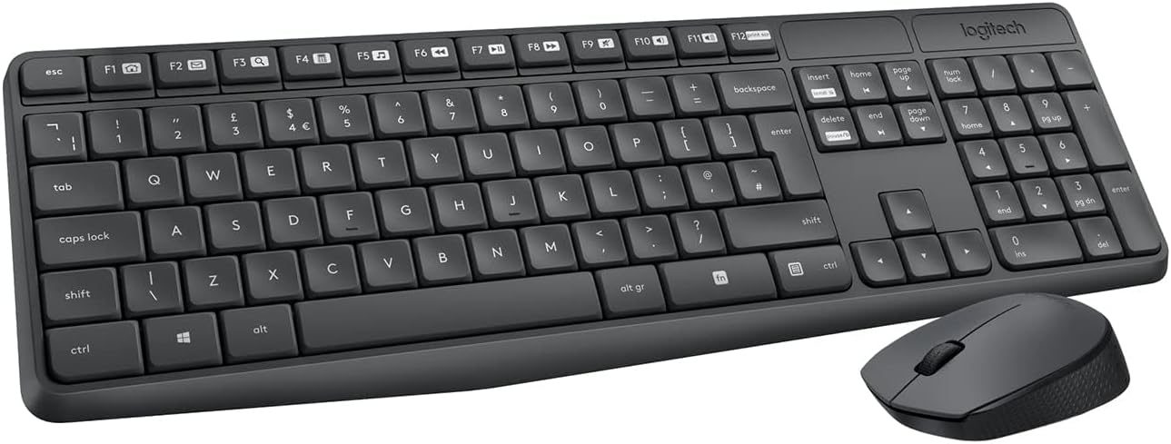 (B) Logitech MK235 Kabelloses Set mit Tastatur und Maus für Windows, US QWERTY-Layout