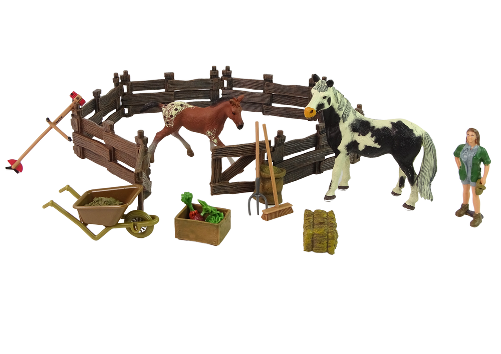 Farm-Figurenset Pferdefarm Holz Bauernhof Set Pferdekoppel Tiere Pferd