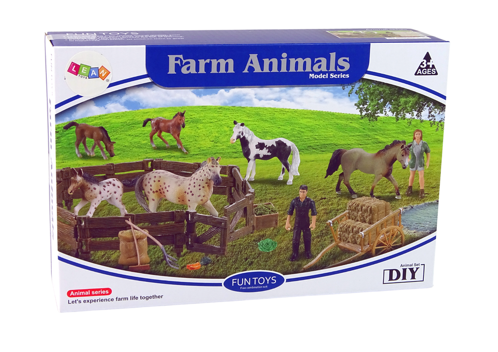 Farm-Figurenset Pferdefarm Holz Bauernhof Set Pferdekoppel Tiere Pferd