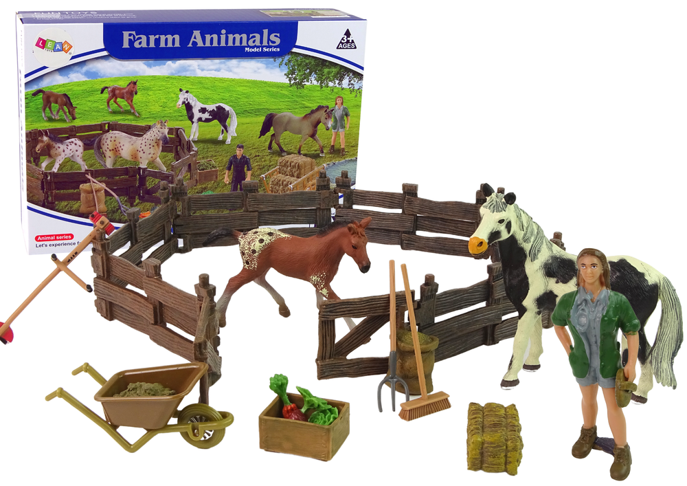 Farm-Figurenset Pferdefarm Holz Bauernhof Set Pferdekoppel Tiere Pferd