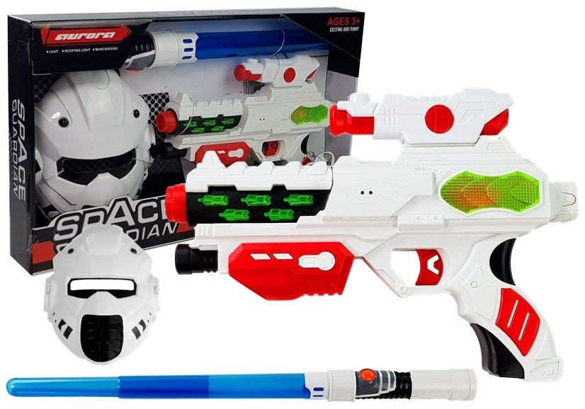 Weltraumwaffe Schwert Maske Laser Gun Set Waffe Sounds Lichter Pistole