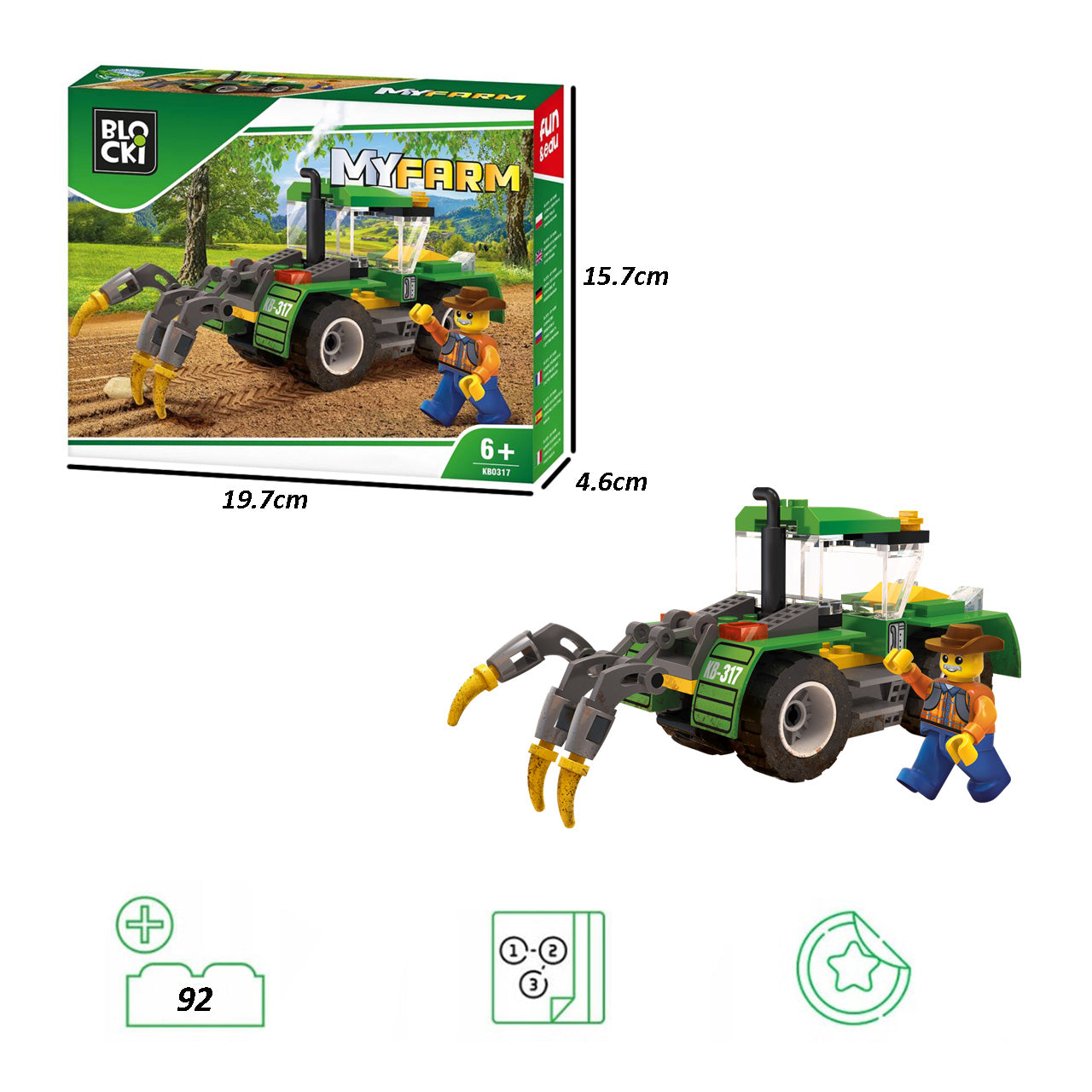 BLOCKI MyFarm Trekker Traktor Pflug Bauernhof Bausatz Spielzeug 85 tlg