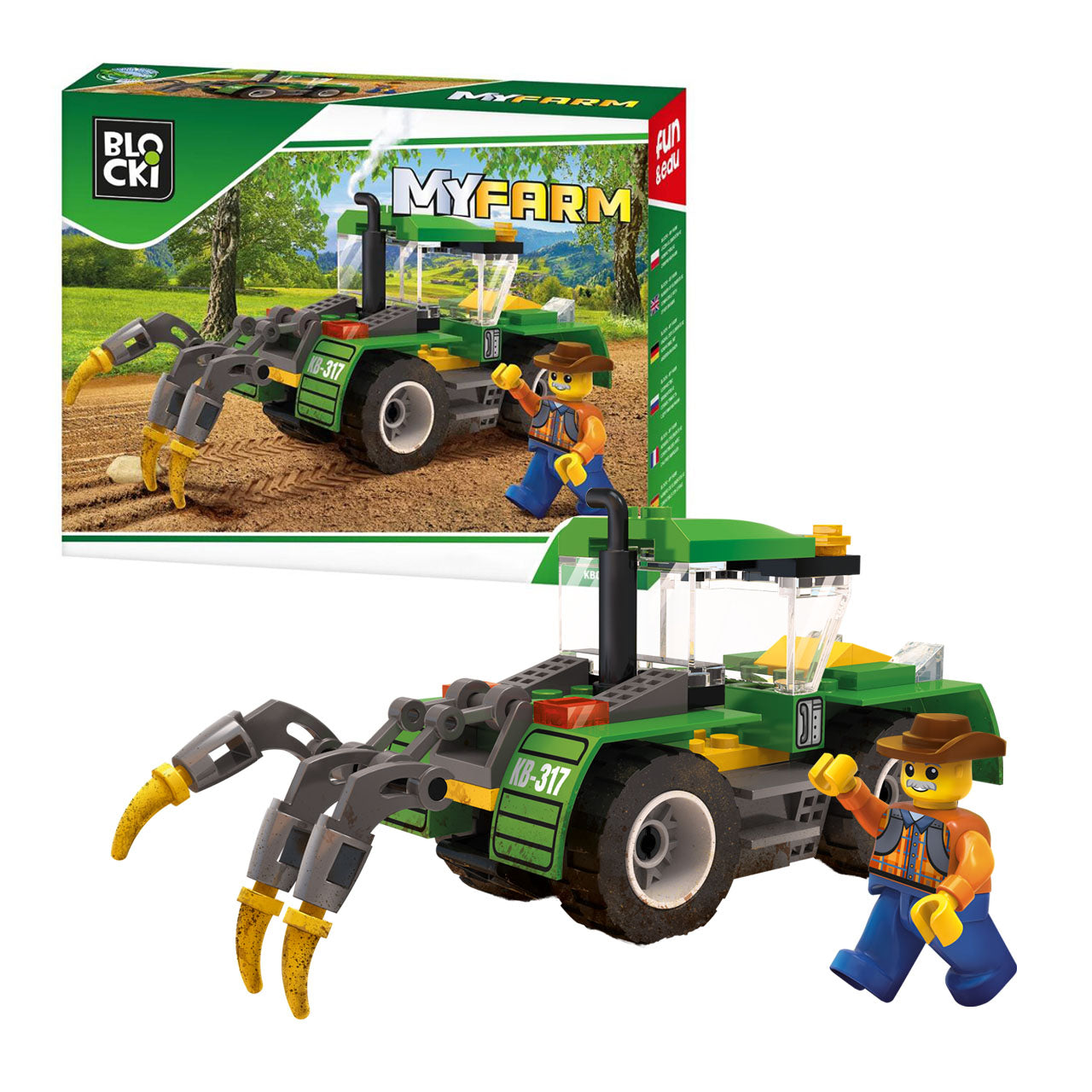 BLOCKI MyFarm Trekker Traktor Pflug Bauernhof Bausatz Spielzeug 85 tlg