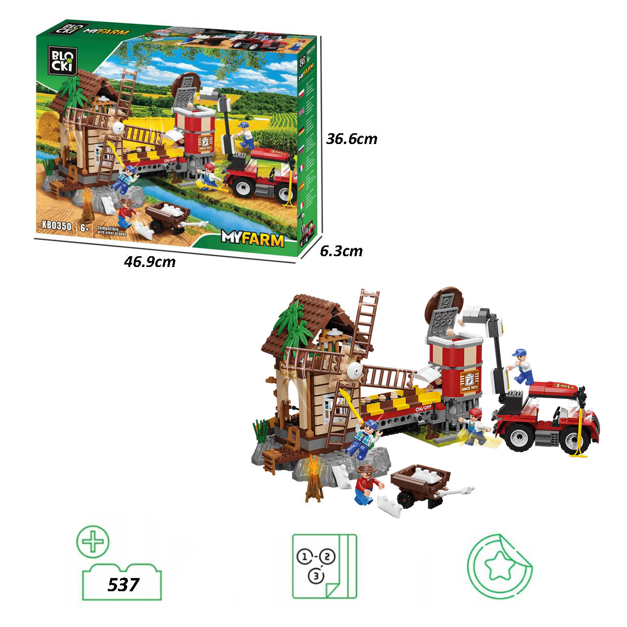 BLOCKI MyFarm Windmühle Bauernhof Bausatz Traktor Spielzeug 525 Teile