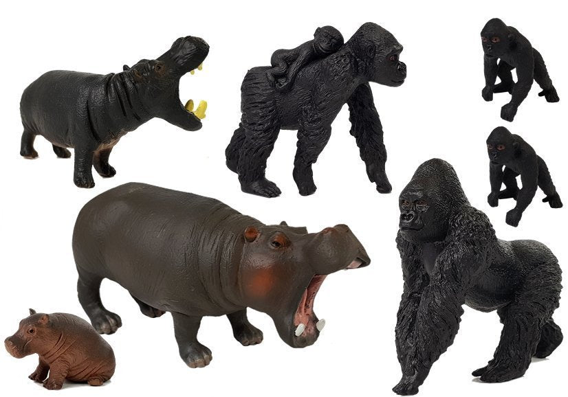 Figurenset Safari-Tiere Nilpferden Gorillas Tierfiguren Set Nilpferd