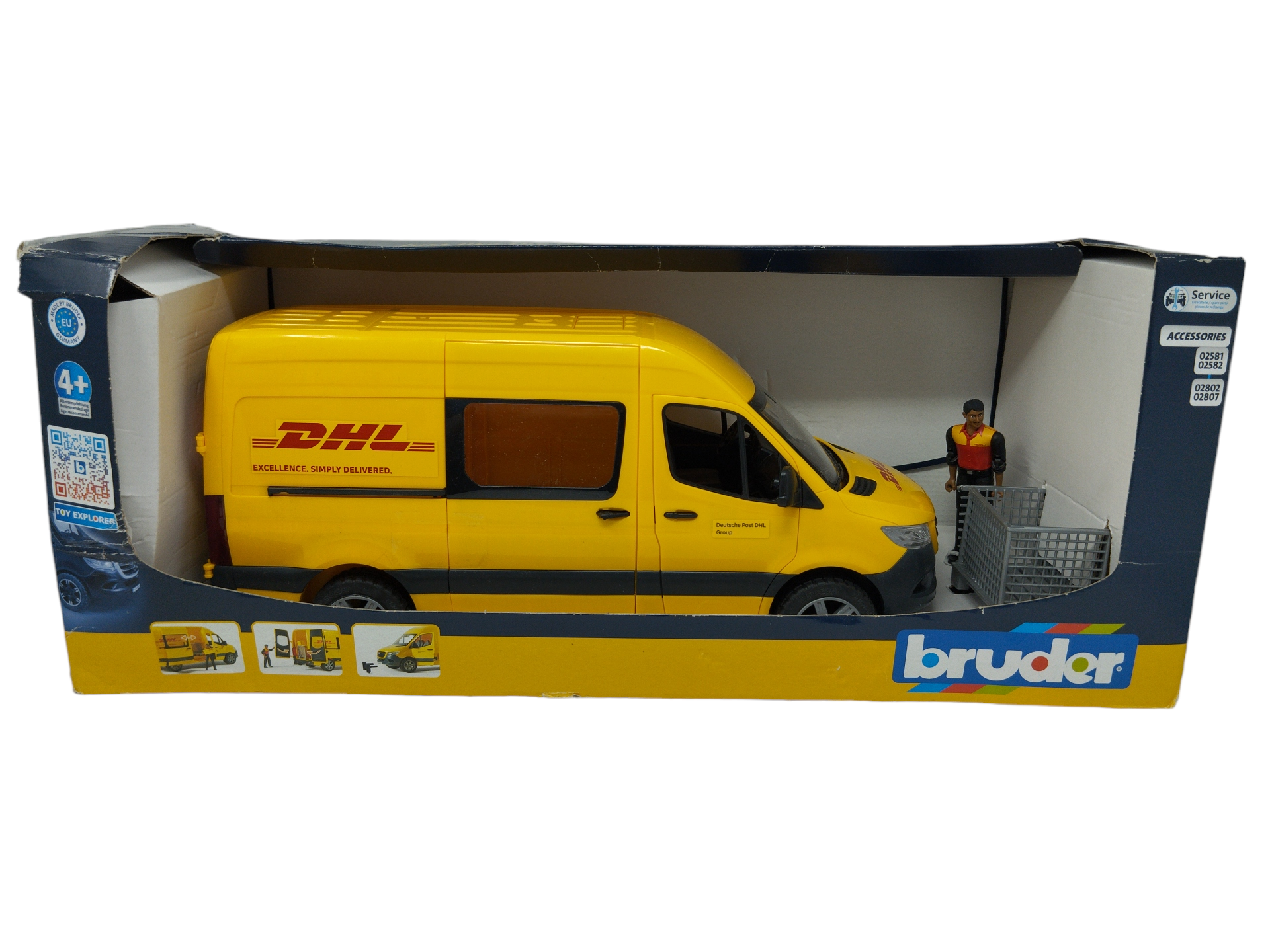 (G1)  bruder MB Sprinter DHL mit Fahrer inkl. Gitterbox mit Versandpaketen 1:16 Versand & Logistik Fahrzeug