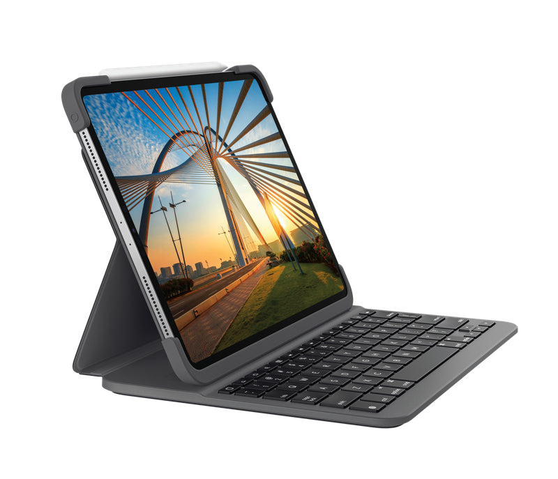 (C) Logitech SLIM FOLIO PRO mit Hintergrundbeleuchtung, Bluetooth-Tastatur-Case, für iPad Pro