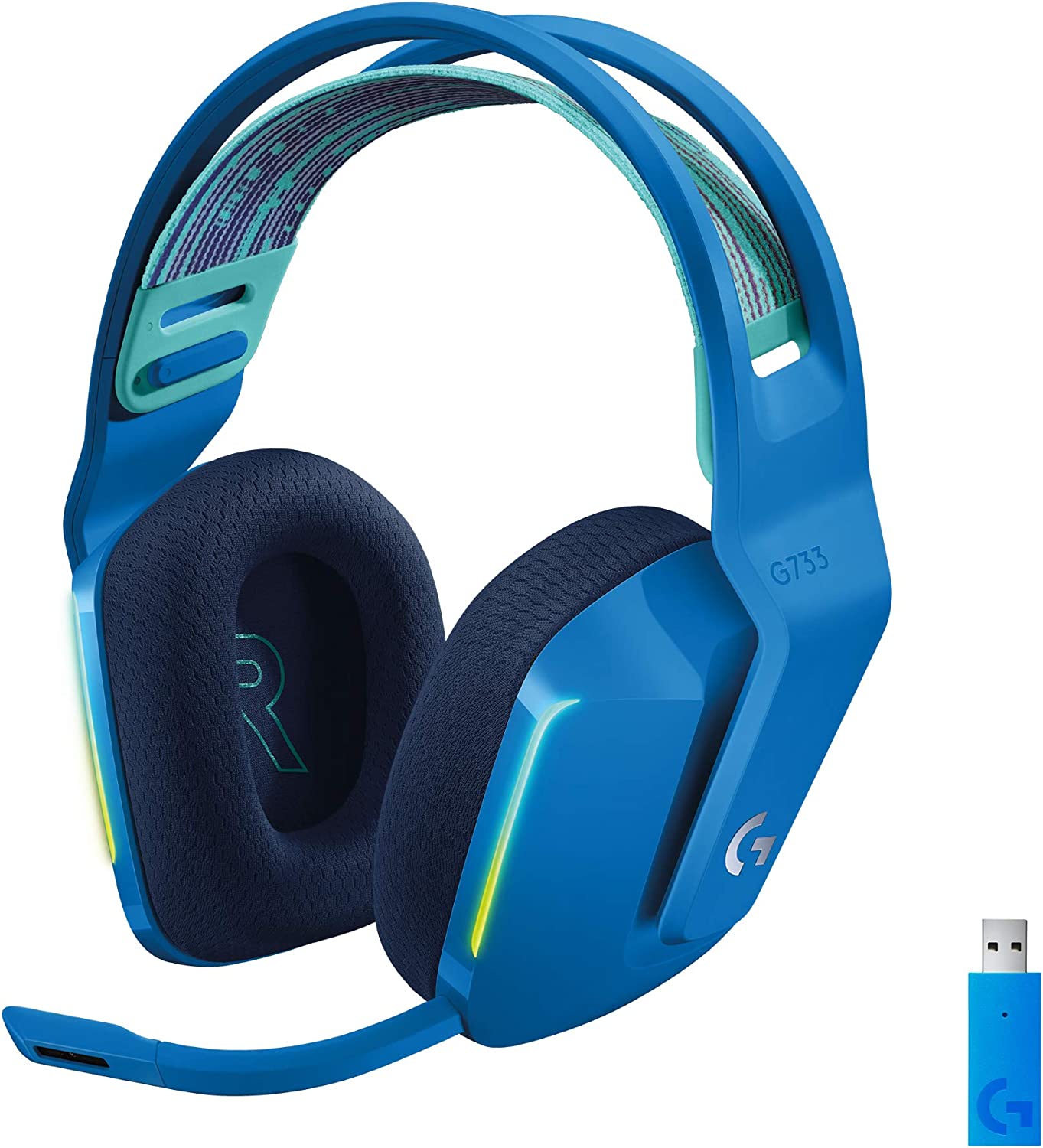 (C) Logitech G733 LIGHTSPEED kabelloses Gaming-Headset mit Kopfbügel, LIGHTSYNC RGB, Blue VO!CE