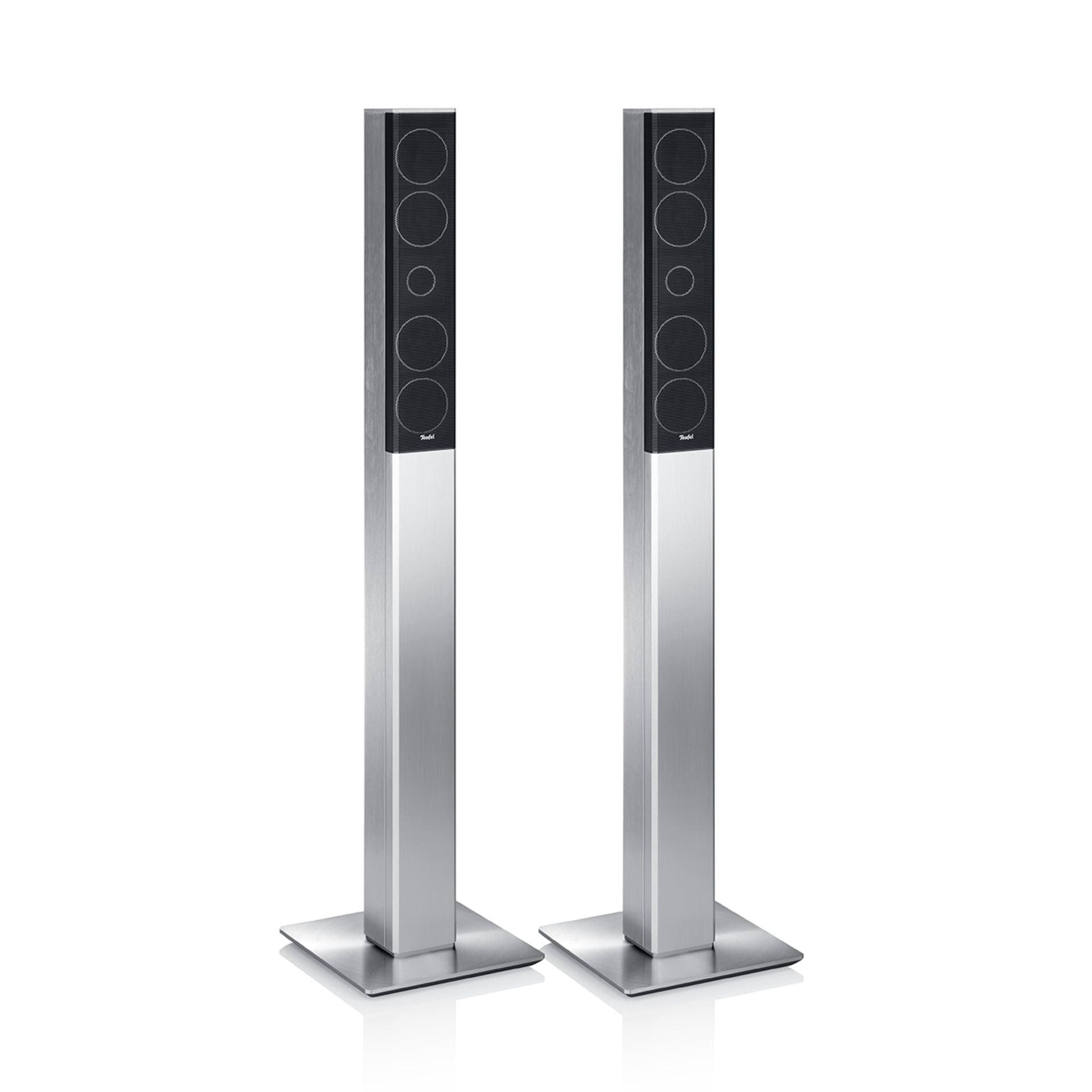(B1) Teufel pair of column speakers L 430 FR home cinema boxes aluminum silver